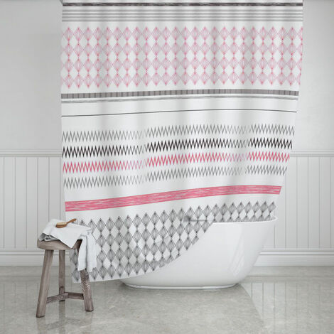 BATHROOM CURTAIN WATERPROOF POLYESTER 180x200cm STRIPES PINK