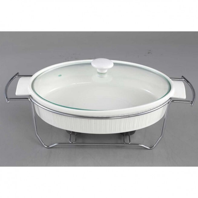 White oval fireproof with tealight and glass lid