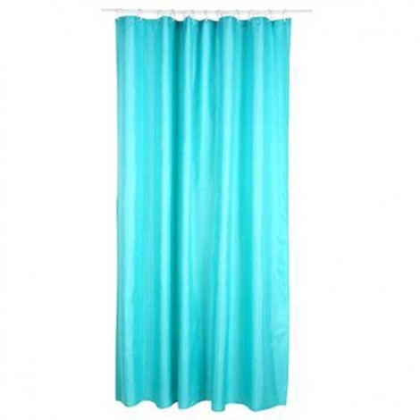 TURQUOISE POLYESTER BATHROOM CURTAIN AND 12 RINGS