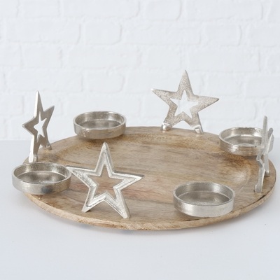 CANDLESTICK ON A WOODEN BASE WITH STARS