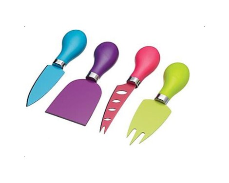 Set of 4 colored cheese knives