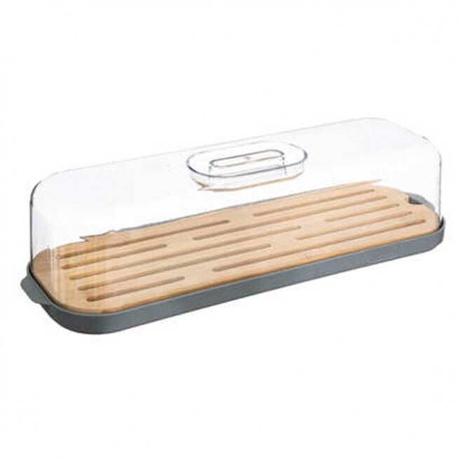 BREAD LOAF GRAY BAMBOO DISC TRANSPARENT LID