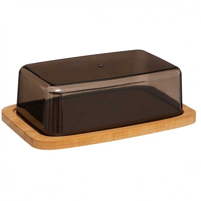 BUTTER TRAY BLACK BAMBOO ACRYLIK WITH LID 19X12,5 CM