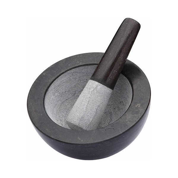 Black marble mortar set with marble pestle