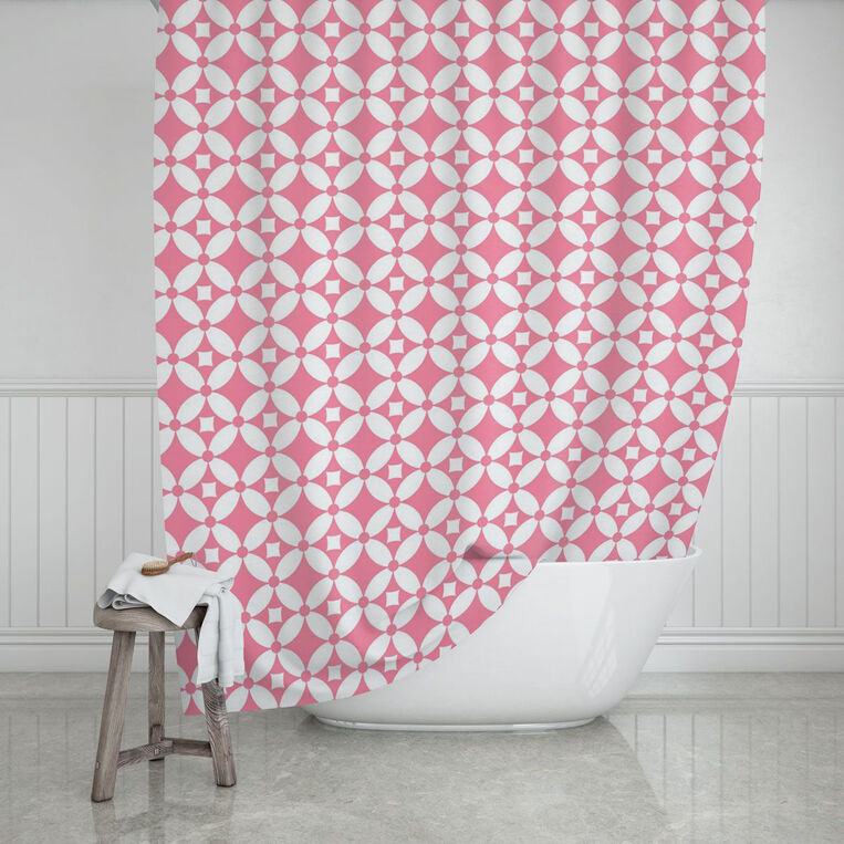 BATHROOM CURTAIN WATERPROOF POLYESTER 180x200cm FLOWER LIFE PINK