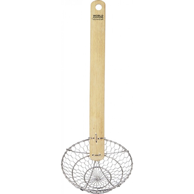 Stainless steel strainer and bamboo handle 12.5 cm