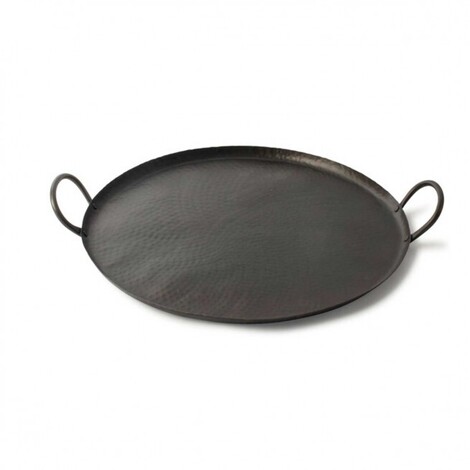 ROUND METAL SERVING TRAY WITH HANDLES