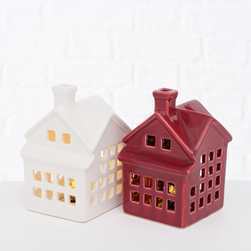 LED HOUSE CANDLE WHITE/RED (1 TEM)