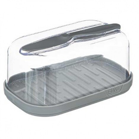 BUTTER TRAY GRAY TRANSPARENT LID & KNIFE