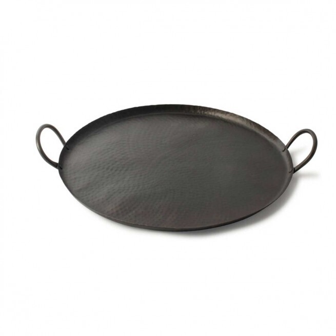 ROUND METAL SERVING TRAY WITH HANDLES